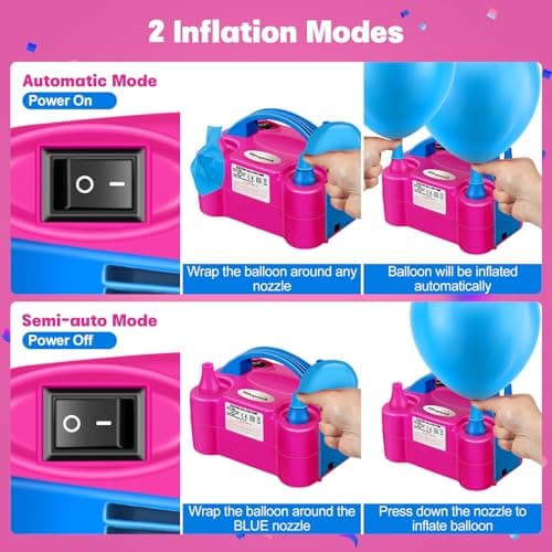 FLSEPAMB Balloon Pump, Electric Balloon Pump,Portable Dual Nozzles Electric Balloon Air Pump 110V 600W, Electric Balloon Inflator with Tying Tool, Colored Ribbons for Party Decoration - Thumbnail 4