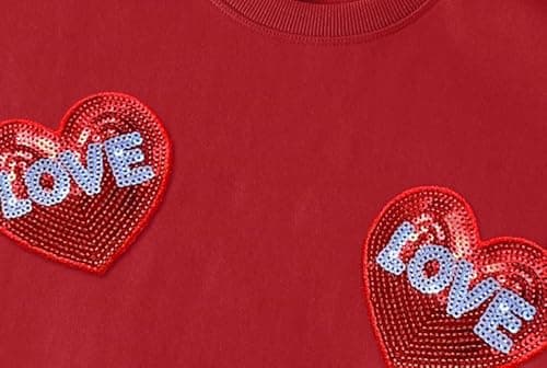 Eatbook Toddler Girl Valentine Sweatshirt Sequin Kids Valentine's Day Shirt Valentine Heart Crewneck Sweatshirt Red - Thumbnail 4