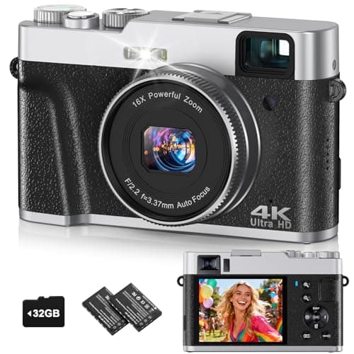 4K Digital Camera for Photography, 48MP Autofocus Vlogging Cameras with 16X Digital Zoom, 2.8" LCD Point and Shoot Camera for YouTube, Anti-Shake Compact Cameras with 32GB Micro SD Card & 2 Batteries - Image 1