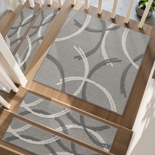 PADOOR Stair Treads Landing Rugs Non Slip,3D Peel and Stick Stair Treads for Wooden Steps,Square Washable Stair Runner Indoor for Kids,Elders and Pets,31"x31", Grey - Image 1