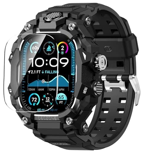 Deczone Band with Rugged Case Compatible with Apple Watch Bands 49mm (Ultra 3/2/1), Sport iwatch Bands Protective Bumper Cover for Men (49mm Black) - Image 1