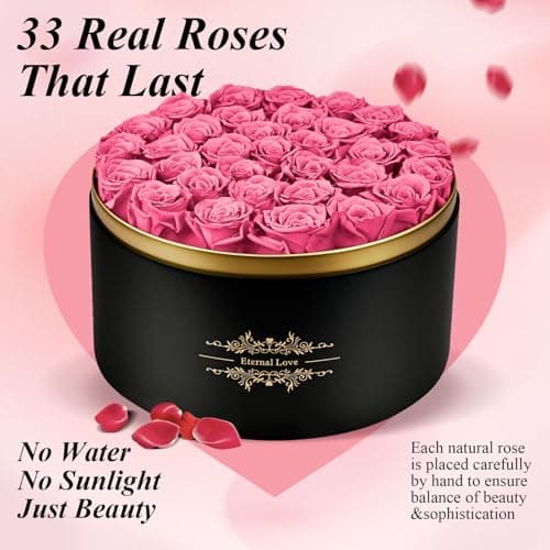 Jibeufi 33 Preserved Flowers Rose Forever Gifts for Her, Forever Roses in a Box for Women Delivery Prime Birthday Anniversary, for Women, Mom, Girl Friend (Pink) - Thumbnail 2
