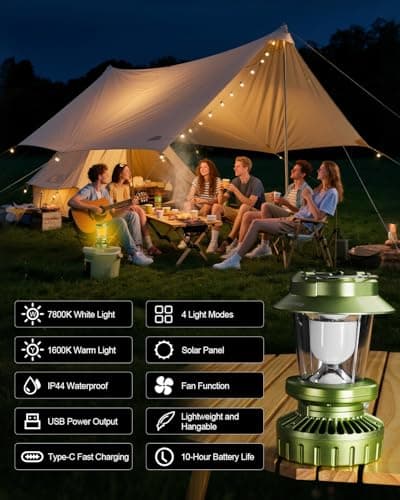 2-Pack Camping Lantern with Fan, Rechargeable Solar LED Waterproof USB Output Hanging Light Camping Essentials Survival Kits for Indoor Outdoor Home Emergency Light Power Outages (4 Light Modes) - Thumbnail 6