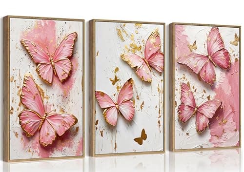 RAQXZHSW 3Pcs Pink Gold Butterfly Canvas Wall Art 12x16Inch