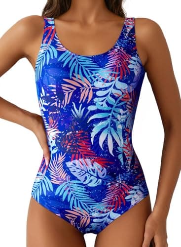 Aleumdr Women's Sexy One Piece Swimsuits for Women Criss Cross Backless Tummy Control Bathing Suits Sports Monokini Swimwear Floral Blue XX-Large - Image 1