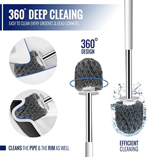 True Fresh Toilet Brush and Plunger Set with Holder Caddy -Stainless Steel Brush and Toilet Plunger for Heavy Duty -2-in-1 Scrubber Combo with Hidden Tweezer & Extendable Plastic Handle - Thumbnail 3