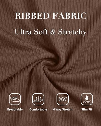 Charmo Ribbed Maternity Bathing Suit V Neck Ruffle Pregnancy Swimwear High Wasit Ruched One Piece Swimsuit Brown M - Thumbnail 5