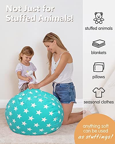 Aubliss Stuffed Animal Bean Bag Storage Chair (Aqua Star, Large (38'')) - Thumbnail 4