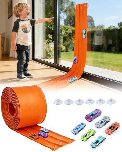 MATELOTI 3-Lane Flex Track 15 Ft Flex Race Car Track with 6 Toy Cars,Portable DIY Racetrack Compatible Diecast 1/64th Cars for Ages 3 Up,Birthday Gifts for Boys(Orange) - Image 1