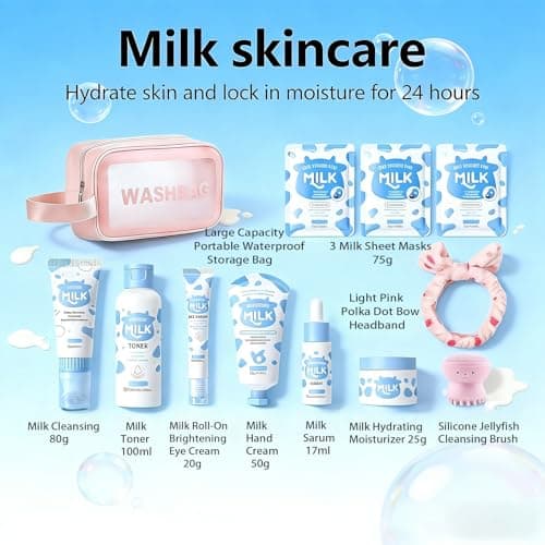Milk Skincare Set for Kids & Teens, 12 IN 1 Moisturizing & Gentle Milk Skin Care Set For Kids Girl Ages 8-12, Face Care Kit, Skincare For Girls 10-12, All Skin Types - Thumbnail 3