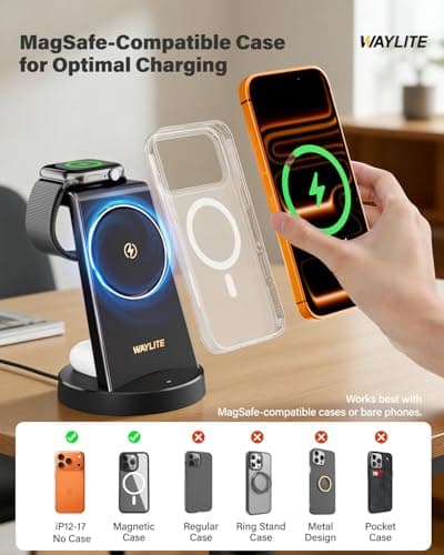 3 in 1 Fast Charging Station for iPhone, 25W Wireless Magnetic Phone Charger for iPhone 17 16e 16 15 14 13 12 11 X Pro Max, Watch Charger Stand, Wireless Charging Station for AirPods, Dark Black - Thumbnail 6