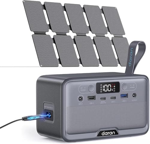 DARAN Portable Power Station 100W with 25W Solar Panel LiFePO4 Battery Power Bank with110V AC Outlets Solar Generator Fast Charging for Hurricane Emergency,Outdoor Use,Off-Grid traveling - Image 1