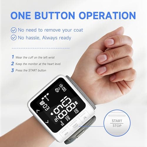 VivaGuard Wrist Blood Pressure Monitor, LCD Backlit Dispaly BP Machine Automatic Digital Portable Wrist Blood Pressure Cuff with Heartbeat Detector, 2 * 99 Memory, Carrying Case, 2 AAA Batteries - Thumbnail 3