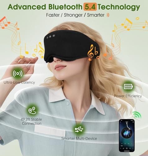 LC-dolida Bamboo Cotton Bluetooth Sleep Mask, 2 in 1 3D Soft Sleep Mask with Sleep Headphones, Sleep Eye Mask with Timming Setting, Blackout Sleeping Mask for Side Sleepers, Women Men, Black - Thumbnail 4