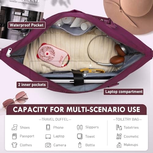WOOMADA Weekender Overnight Bag for Women, Carry on Shoulder Travel Duffel with Shoes Compartment,Gym Bag with Toiletry Bag(purple) - Thumbnail 4