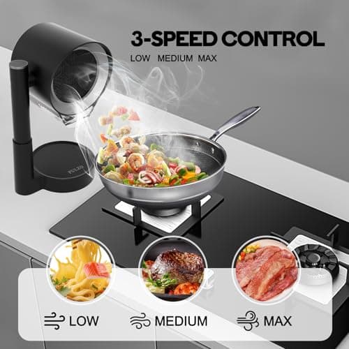 Portable Range Hood, Portable Kitchen Exhaust Fan with 3 Speeds, Desktop Range Hood with Telescoping Height, Low Noise, Large-Caliber Aluminum Filter &Oil Cup for Indoor BBQ/Hot Pot/RV - Thumbnail 4