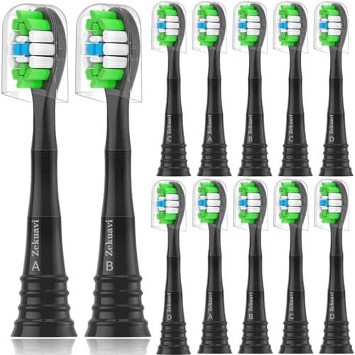 Zekuavi Replacement Heads Compatible with Phillips Sonicare Electric Toothbrush, Toothbrush Replacement Brush Head Fits for Philips Sonicare Protective Expert Daily 4100 1100 5100 6100, 12 Pack, Black - Image 1