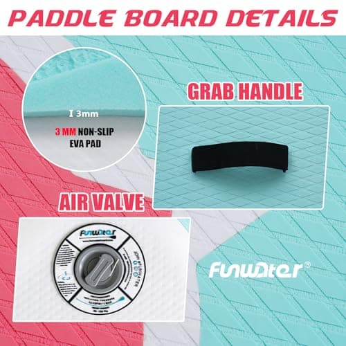 FunWater Inflatable Stand Up Paddle Board 10'6"/11"/11'6" Paddle Board for Adults & Youth, Paddleboards Inflatable with Premium SUP Accessories, Wide Stable, Non-Slip Comfort Deck (White/Pink/Blue) - Thumbnail 5