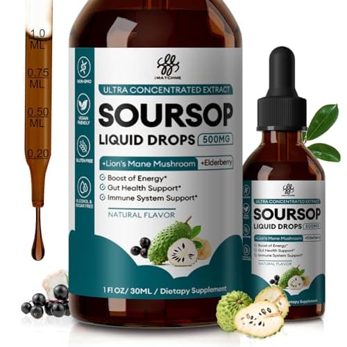 Soursop Graviola Liquid Drop with Elderberry & Lion Mane Mushroom, Soursop Bitter Liquid for Immune, Gut, Antioxidants, Cell & Energy Support, Sugar-Free, 3X Power Herbal, Natural Flavor, 1 Fl Oz - Image 1