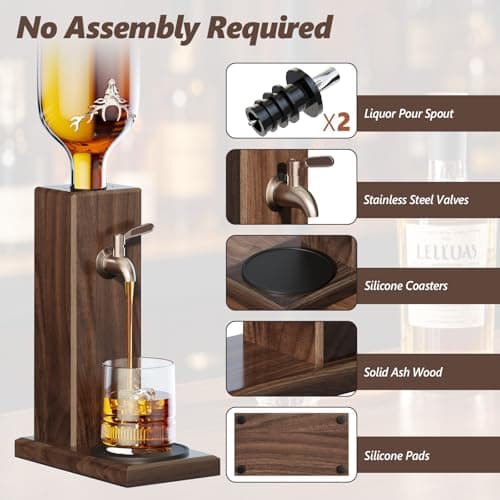 Ash Wood Whiskey Liquor Dispenser for Home Bar,Leakproof Alcohol Dispenser for Bourbon/Scotch,Includes Liquor Bottle Pour Spouts,Ideal Whiskey Gifts for Men (Father's Day,Birthday) Man Cave - Thumbnail 2