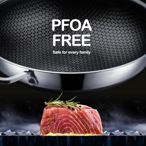 DOTCLAD 13 Inch Hybrid Stainless Steel Wok with Lid and Steamer Basket, Non Stick Stir Fry Pan, PFOA-Free, Works on Induction, Dishwasher & Oven Safe - Thumbnail 3