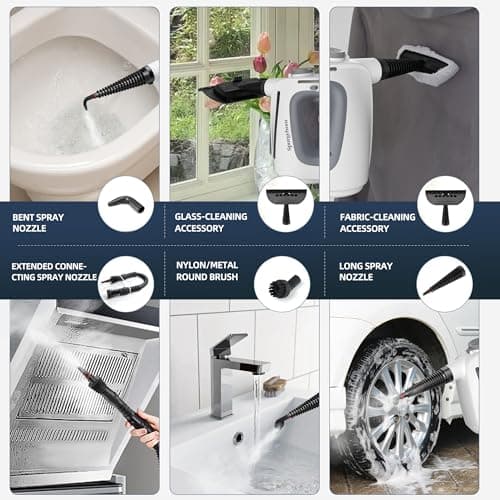 Spurgehom 1350W Handheld Steam Cleaner with 15-Pc Accessories(including mop) & 550ML Tank – 3Bar Dirty-Free Steamer for Floors, Cars, Upholstery, and Multi-Surface Home Cleaning - Thumbnail 3