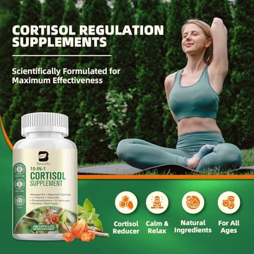 B BEWORTHS Cortisol Supplements for Women Men, 10-in-1 Cortisol Detox with Ashwagandha, Magnesium, L-Theanine, Balanced Cortisol Levels, Night & Calm Support, 120 Vegan Capsules - Thumbnail 4