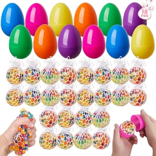 HIKISS 24 Pack Easter Eggs Fillers Fidget Stress Balls, Easter Basket Stuffers Squeeze Sensory Squishy Balls Fidget Toys for Kids, Easter Eggs Hunt Party Favors Classroom Prizes - Image 1
