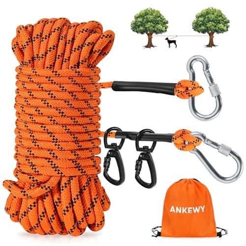 ANKEWY Dog Tie Out Cable for Camping 100ft, Dog Runner for Yard Hold up to 350lbs, Portable Dog Camping Essentials for Outside, Orange