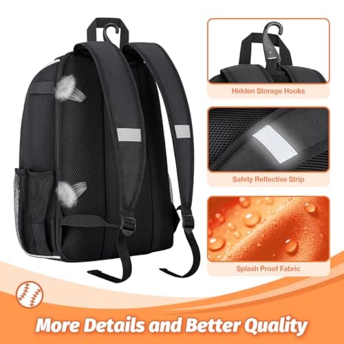 Ciihars Youth Baseball Bag - Baseball Backpack Bat & Glove Holder, T-Ball & Softball Equipment & Gear,Large Main Compartment for Helmet & accessories, Fence Hook，Insulation Pocket (orange) - Thumbnail 5