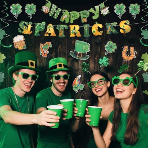 St Patricks Day Decorations,Pre-Assembled Saint Patricks Day Decorations Office Party,Shamrock Lucky Banner Garland Hanging Swirls St. Patrick's Day Decoration,Irish St Patricks Day Decor Accessories - Thumbnail 3