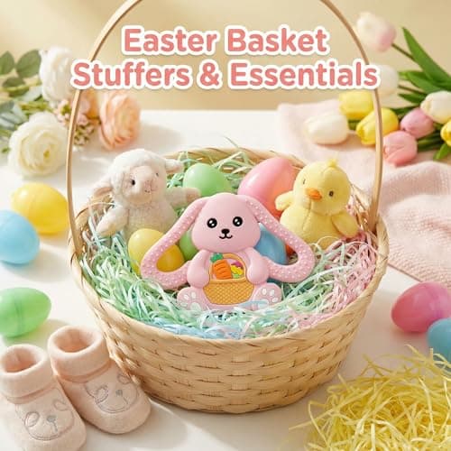Easter Basket Stuffers Baby Teething Toys, Bunny Silicone Teething Toy for Babies 0 3 6 9 12 18 Months, Easter Basket Stuffer Essential, Baby Rabbit Carrots Teether for Baby & Toddler First Gifts - Thumbnail 3