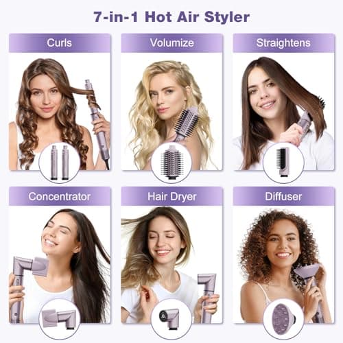 7MAGIC Hot Air Styler Wrap, 7 in 1 Professional Hair Dryer Brush with Auto-Wrap Curlers, Fast Drying Blow Dryer, Volumizing Straightening Styling Multi-Styler No Heat Damage, Travel Case (Purple) - Thumbnail 2