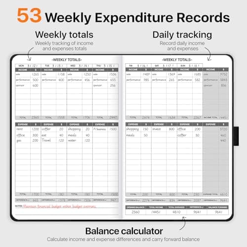 WEMATE Accounting Ledger Book with Lock, Accounting Log, Tracking Income & Expenses Deposits, Expense Tracker Notebook for Small Business Bookkeeping & Personal Use A5 Black 8.5x5.3" - Thumbnail 5