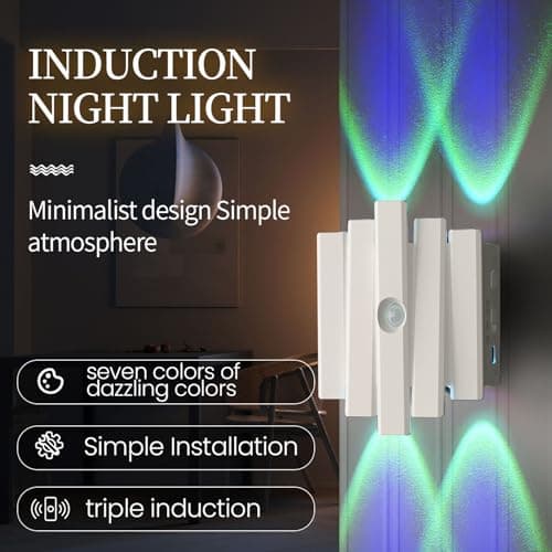 ZSYZDL Motion Sensor Night Light,Motion Sensor Light Indoor,USB Type-C Charging,Magnetic Mount,Colorful neon Colors Change,Wall lamp,Battery Operated Wall Sconce for Bedroom,Bathroom - Thumbnail 2