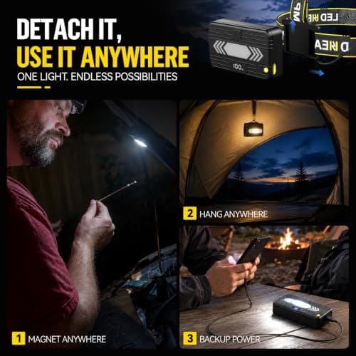 SPK Headlamp Rechargeable 90000 Lumen Super Bright, 5 Modes Head Lamp with Motion Sensor, Headlamp for Adults Zoomable, Head Light for Camping & Hard Hat, Detachable Power Pack & 13 Taillight Modes - Thumbnail 3