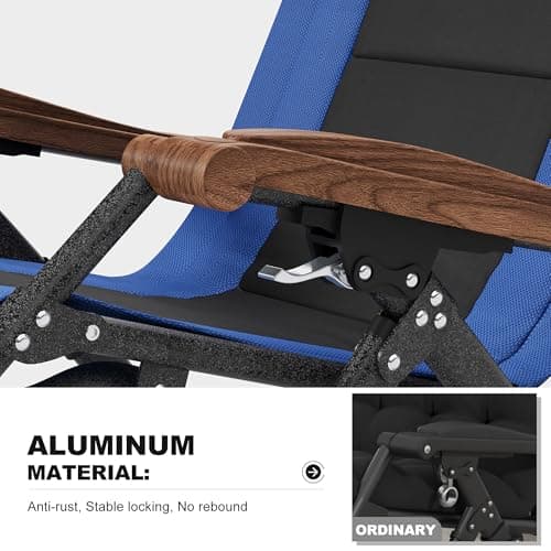 PURPLE LEAF Extra Wide Outdoor Reclining Chair Set of 2 Patio Zero Gravity Chaise Lounge Folding Chair with Quilted Cushion Adjustable Headrest for Lawn Camping Beach Pool Navy Blue and Black - Thumbnail 6