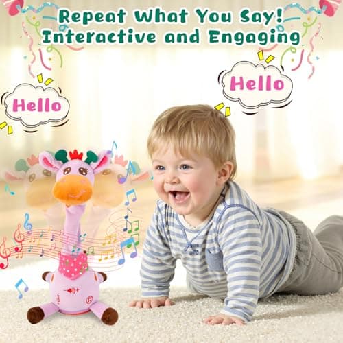 MIAODAM Dancing Giraffe Singing 10 Children's Song, Stuffed Baby Toy Repeats What You Say, Christmas Colorful Glowing Plush Interactive Toys Easter Day Gifts for Kids (Purple Giraffe) - Thumbnail 3