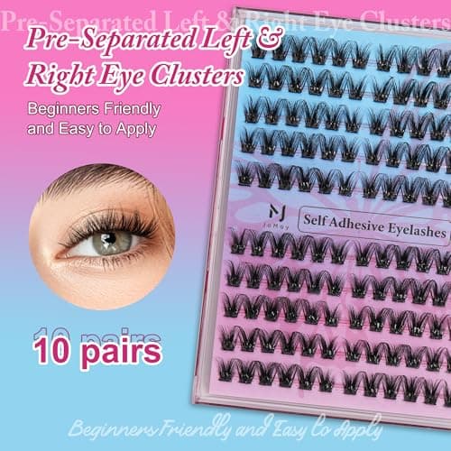 JoMay Self-Adhesive Eyelashes, Press on Lashes No Glue Needed, Glueless Pre-Glued D Curl Cluster Lashes for Beginners, No Residue, Pre-Separated L/R Eye, 1-Step DIY, 120PCS (X10) - Thumbnail 5