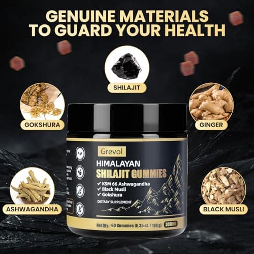 Grevol Himalayan Shilajit Gummies with Ashwagandha - Fulvic Acid & 85+ Trace Minerals - No Added Sugar - Shilajit for Men & Women - 60 Gummy - Thumbnail 2