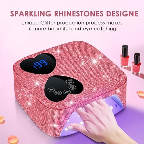UV LED Nail Lamp Cordless, HUITINE 80W Rechargeable UV Light for Gel Nails with 5 Timers & Mirror Base, Professional Gel Light Dryer, Sparkling Rhinestones Curing Lamp for Salon & Home (Pink Diamond) - Thumbnail 2