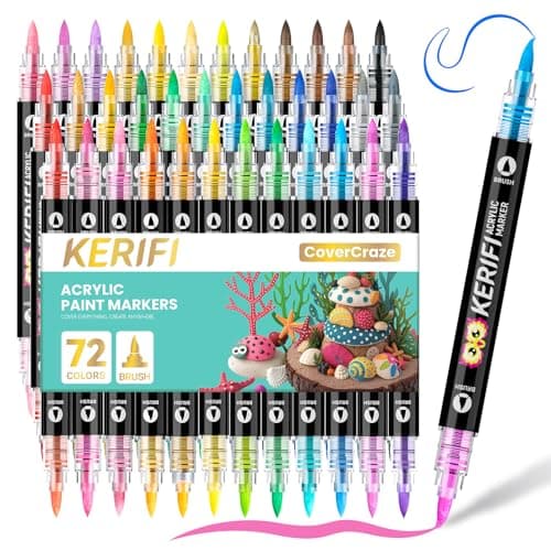 KERIFI Acrylic Paint Markers, Automatic Ink Control Markers for Rock Painting, High Coverage for Multi-Surface Wood Ceramics Metal, DIY Art Crafts Supplies, Christmas Ornaments (36 Count & 72 Colors) - Image 1