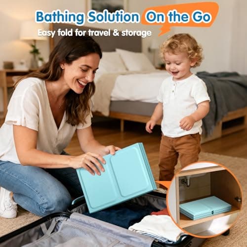 Baby Bathtub with Inflatable Top Edge, Extra Stable Infant Bath Tub, Collapsible & Portable for Baby Bath Time, No Tilt Design for 12M-6Y Newborn, No Assembly for Travel Shower - Thumbnail 4