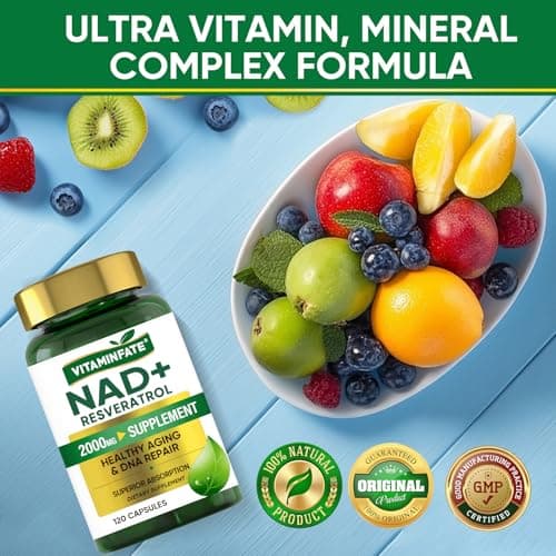 VITAMINFATE NAD+ Supplement 2000 mg - 120 Capsules True NAD+ & Resveratrol, NMN Alternative Supports Anti-Aging, Cellular Energy & Repair, Metabolism & Brain Boost for Men & Women - Thumbnail 6