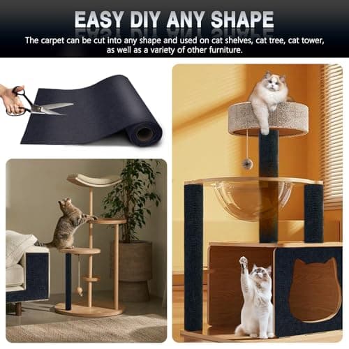 2Pack Total 78.7"x15.8" Cat Scratch Mat for Cat Couch Furniture and Wall Protector | Trimmable Self-Adhesive Carpet Climb Cat Scratcher for Covering Cat Tower and Replacement Pads (Blue) - Thumbnail 6