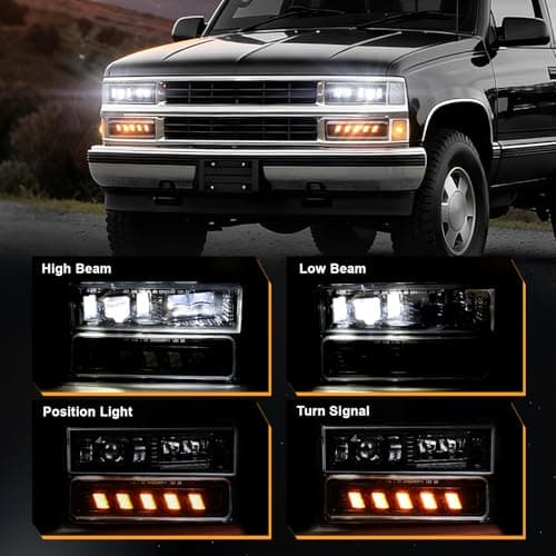 DOT LED Headlight Assembly for 1988-1998 Chevy GMC C10 Silverado Sierra OBS - Thumbnail 3