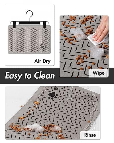 MontVoo-Absorbent Pet Feeding Mat-No Stains Quick Dry Dog Mat for Food and Water Bowl-Rubber Backing Dispenser Mat Accessories Supplies-Dog Bowl Messy Drinkers,(Light Grey,17"x28") - Thumbnail 4