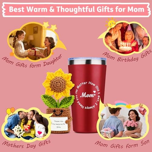 Birthday Gifts for Mom from Daughter Son,Mom Gifts Set w/Handmade Crochet Sunflower & Insulated Tumbler,Cool Women Gifts Ideas for Mothers Day,Unique Presents for Mom,Mommy,Mother in Law - Thumbnail 4