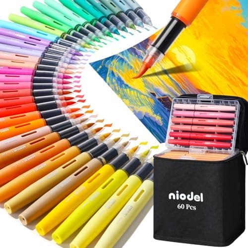 Niodel 60 Colors Direct Liquid Acrylic Paint Markers, Flexible Brush Tip, Instant Flow (No Pressing Required), High Opacity Paint Pens for Rock Painting, Wood, Canvas, Glass, DIY Crafts - Image 1