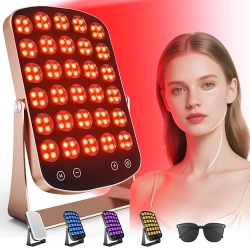 Red Light Therapy Panel, 460/590/660/850nm 4-Color Light Mode, 120 LEDs Facial Infrared Light Therapy Devices with Lighted Makeup Mirror, Timer, Portable Red Light Therapy for Face, Body, Pain Relief - Image 1